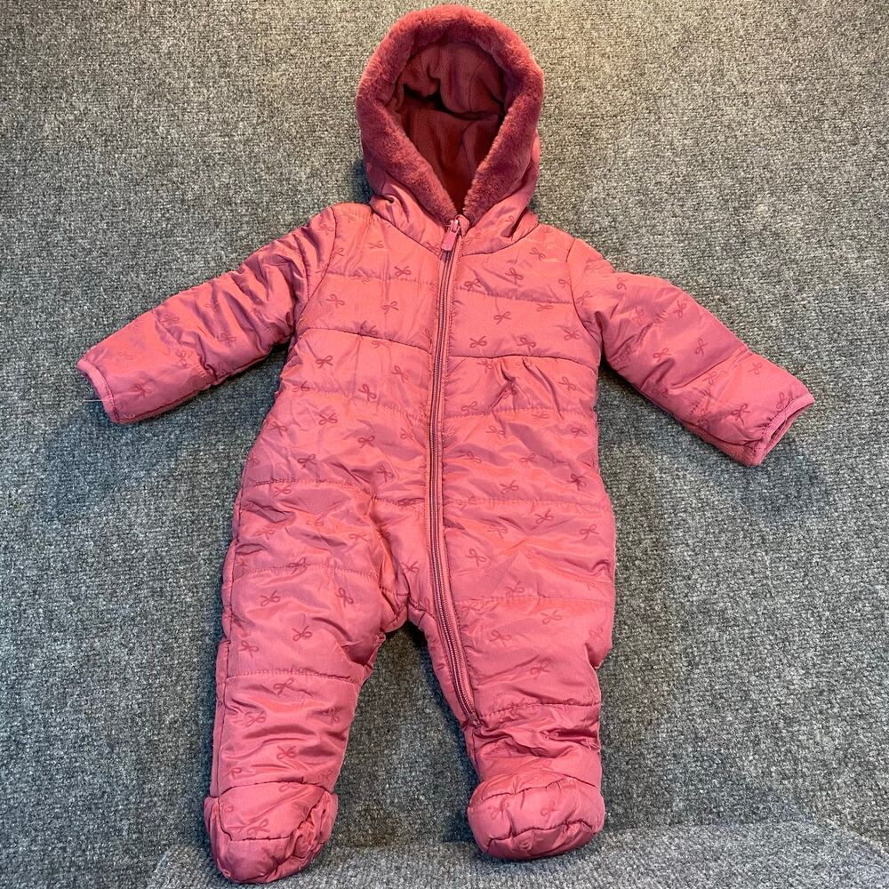 Kensie Girl Baby 3/6MO Pink One Piece Snow Suit With Hood Footsie